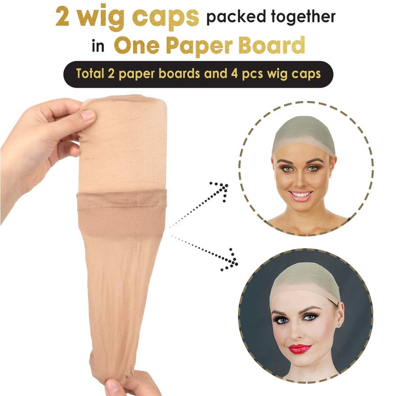 ALLAURA 4 pieces (Nude) Stocking Wig Caps Stretchy Nylon Wig Caps for Women - Liner Weaving Caps for Women, Men, Stocking Wig Cap for Halloween Cosplay - Image 3